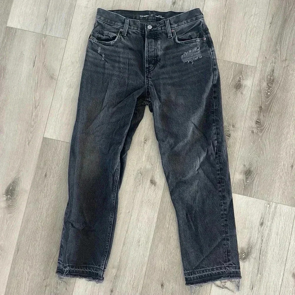 Old Navy Denim - Old Navy High-Waisted Slouchy Straight Distressed Jeans Dark Wash Blue Size 6T